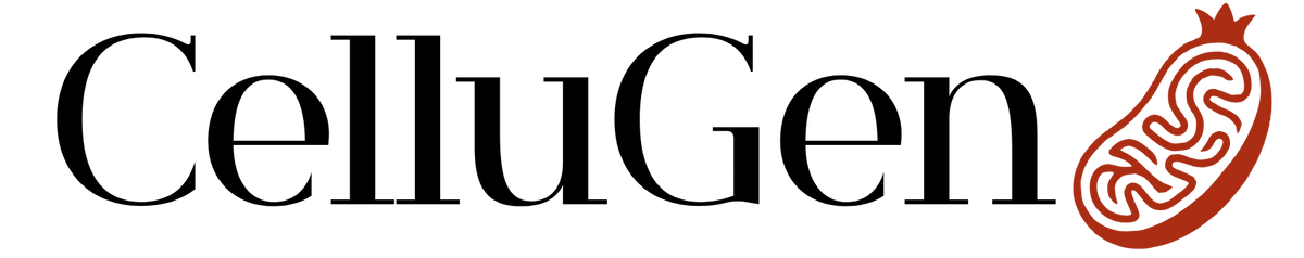 CelluGen logo with text and a red and white icon